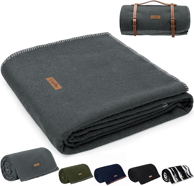 100% Wool Blanket, 62" x 86", Warm, Thick, Washable, Military Wool Blanket, Great for Camping, Outdoors, Sporting Events, Survival Kits