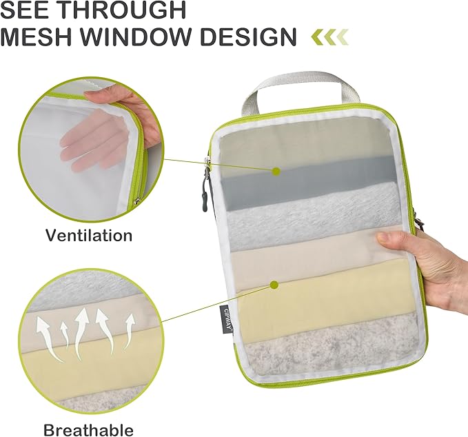 Cipway Mesh Compression Packing Cubes, Ultralight See Through Luggage Organizer Bags, Travel Essentials for Carry on Suitcase（3 Pcs,White）