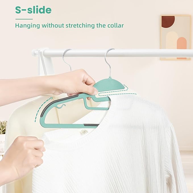 BAGAIL Plastic Hangers 50 Pack with Non-Slip Design,0.2 Inches Thick, 360°Swivel Hook Space Saving Organizer for Bedroom Closet,Shirts,Pants(Dusty Blue- S Shaped)