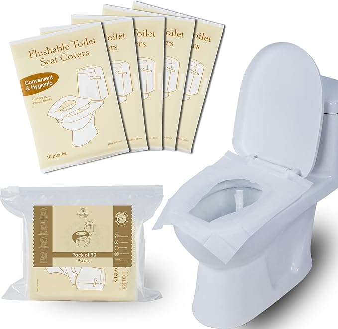 Disposable Toilet Seat Covers Pack of 50 XLarge Flushable Paper Travel Toilet Seat Covers for Adults and Potty Training, Premium Toilet Seat Liners for Public Restrooms