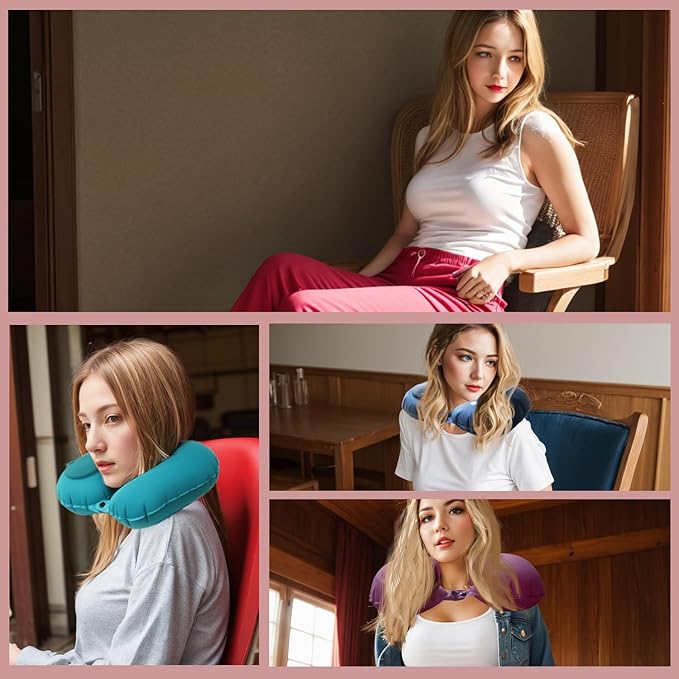 Inflatable Travel Pillow for Sleeping Airplane - Inflatable Neck Pillow for Traveling on Plane, Press to Inflate,Portable Travel Neck Pillow with Carry Bag （Gray）