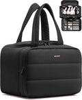 HOTOR Travel Toiletry Bag - Wide-Open Toiletry Bag for Women, Multi-Pocket Makeup Bag for Travel Essentials, Wet & Dry Separation Travel Accessories for Trip, Gym, 12.6" x 6.3" x 8.9", Black