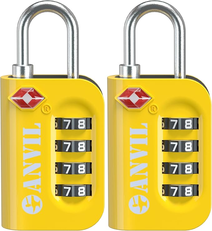 ANVIL TSA Approved Luggage Lock - 4 Digit Combination, 10,000 Combinations, Easy-Read Password Window, Travel Lock for Suitcases, Backpacks, Gym & Student Lockers, Baggage