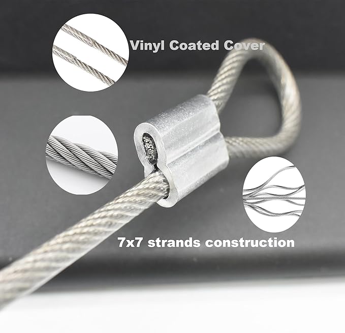 10 Pcs 2mm Wire 24 inch Vinyl Coated Stainless Steel Cable with Loops Short Wire Rope Lanyard Lock Security Chain Link for Outdoor Gates, Clear (2mm x 24inch)