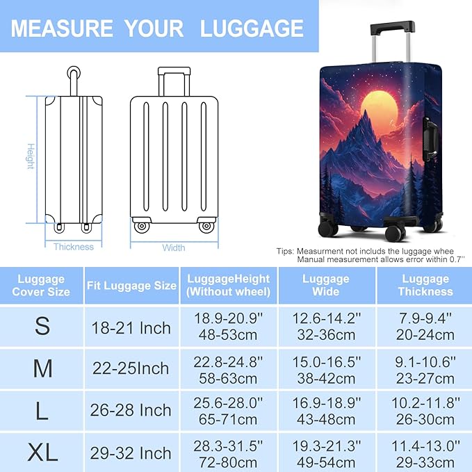 Luggage Cover Washable Suitcase Protector Anti-scratch Suitcase cover Fits 20-34 Inch Luggage (Snow mountain, XL(32-34inch suitcase))