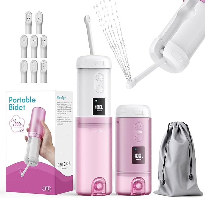 Peri Bottle for Postpartum Care-250ml Portable Bidet for Travel with 5 Sprayer Modes,2000mAh Rechargeable Electric Bidet with 8 Replaceable Nozzles for Perineal Care & Post-Surgery Care(White Purple)