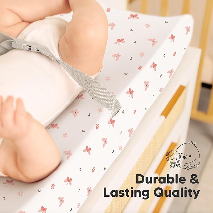 2-Pack Baby Changing Pad Covers for Girl, Boy,Neutral - Soft Viscose Derived from Bamboo Changing Table Pad Cover Sheets,Baby Nursery Diaper Changing Pad Cover,Contour Changing Pad Liner (Butterflies)