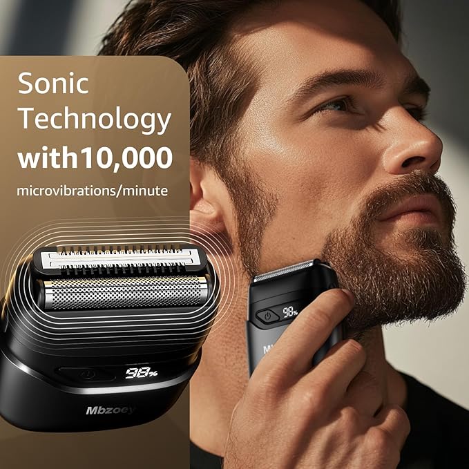 Electric Foil Shavers for Men: Mini Electric Razor for Face - IPX7 Waterproof Cordless Razor with LED Display & Fast Charge - Micro-Comb Technology & Precision Blades
