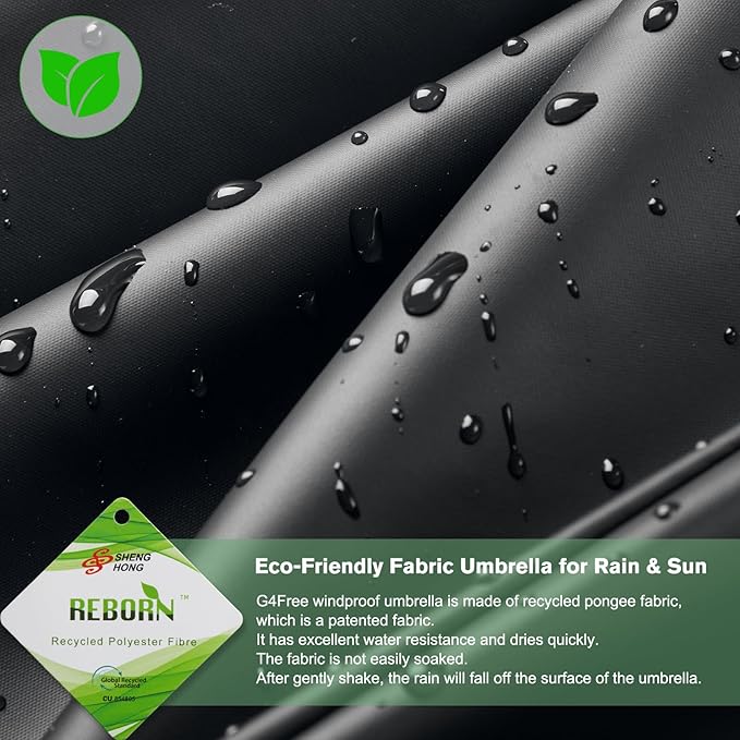 G4Free 42 Inch Eco Windproof Folding Umbrella for Rain & Sun 9 Ribs Wind Resistant Strong Fiberglass Double Canopy with Reflective Strip for Women Men Auto Open Close For Car & Backpack