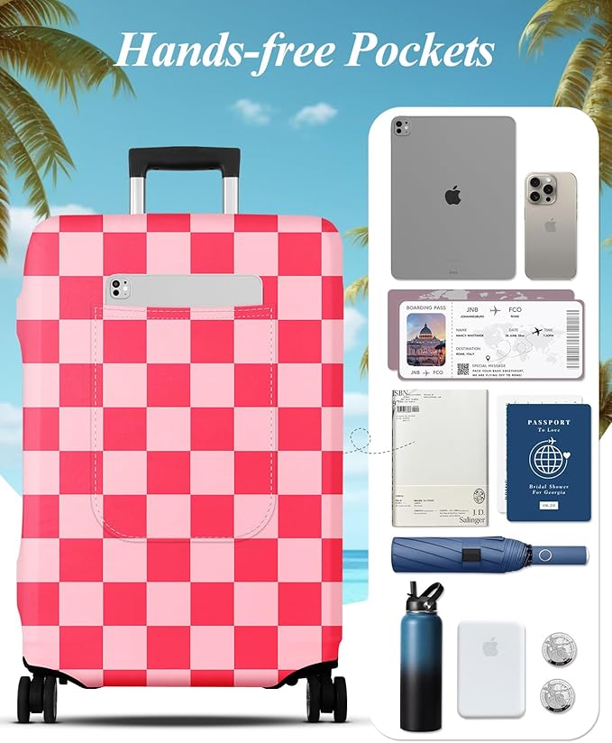 Slohif Luggage Cover for Suitcase Tsa Approved Protector - Luggage Sleeve Large Suit Case Cover Travel Stretch Baggage Case Protective Washable Fit 31-32 Inch Checkered XL