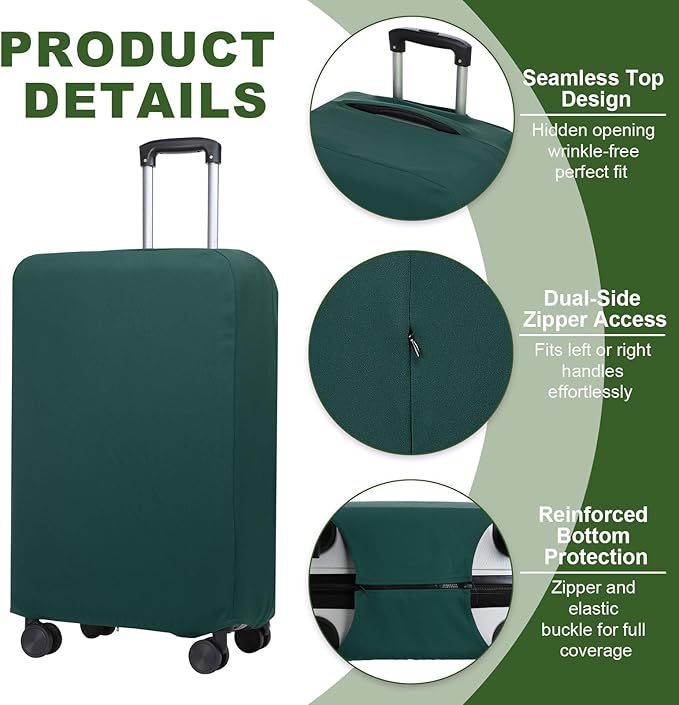 PATIKIL Luggage Cover, Suitcases Covers Elastic Carry on Cover Protector Washable Scratch-Resistant Fits 24-25 Inch Luggage for Travel Business Trips, Dark Green