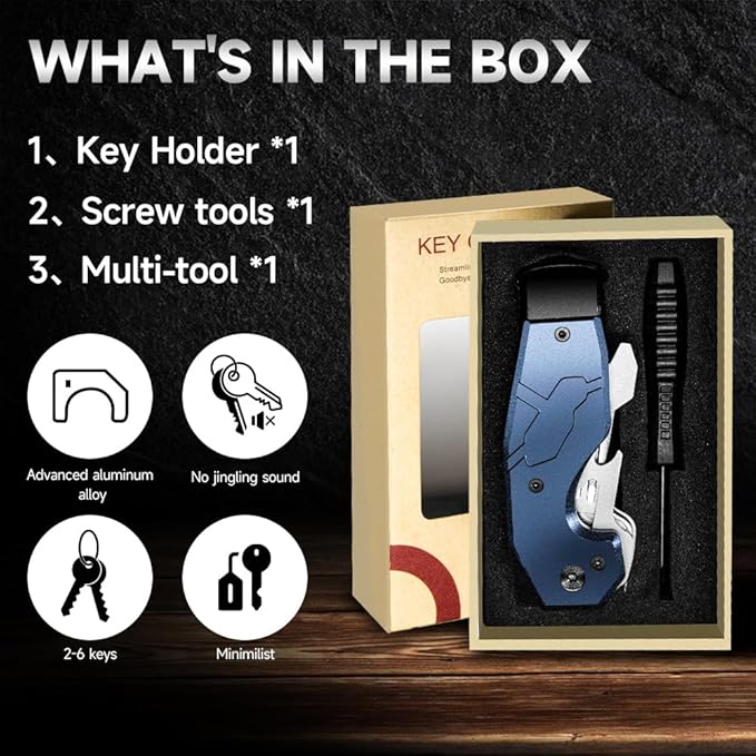 Zeeker Compact Key Organizer Keychain with Built-in Tools – Holds 1-6 Keys, Includes Bottle Opener, Hex Wrench, and Serrated Cutter – Minimalist Key Holder for Men and Women (Blue)