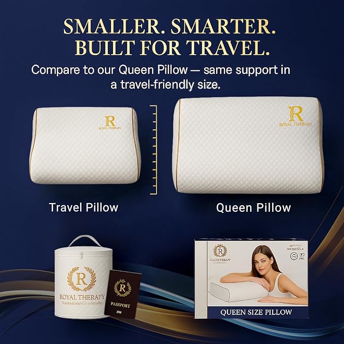 Royal Therapy Travel Memory Foam Pillow, Camping, Cervical for Pain, Contour Pillow, Shoulder Pain, Neck Pain Pillow