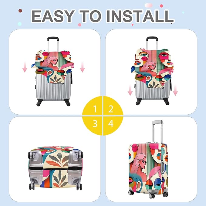 ANNA QUEEN Modern Art Fashion Luggage Cover, Stylish Abstract Woman Suitcase Protector, Washable, Stretchable Travel Sleeve for 32-34 Inch Luggage, Trendy, Colorful Design