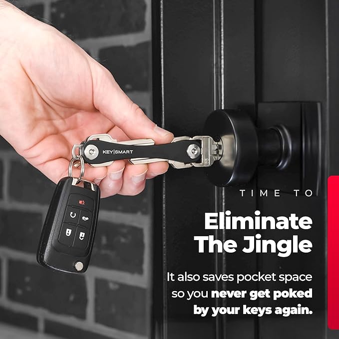 KEYSMART Key Holder for Keychain - Compact Key Organizer for Key Chain, Minimalist Clutter-Free EDC Keychains Key Ring, Black, 14 Keys