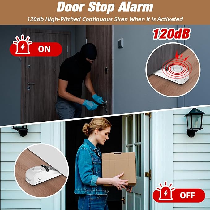 Door Stop Alarm and Adjustable Portable Door Lock Provide Double Security for Home, Hotel and Traveling (1 Door Lock + 2 Door Stop)