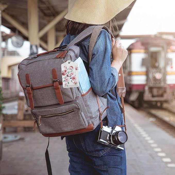 Flowers Watercolor 2-Pack Luggage Tags for Suitcases,Leather Baggage Tag with Loop, Tags Private Name ID Labels for Women Girl Men Boys Travel Baggage Suitcase