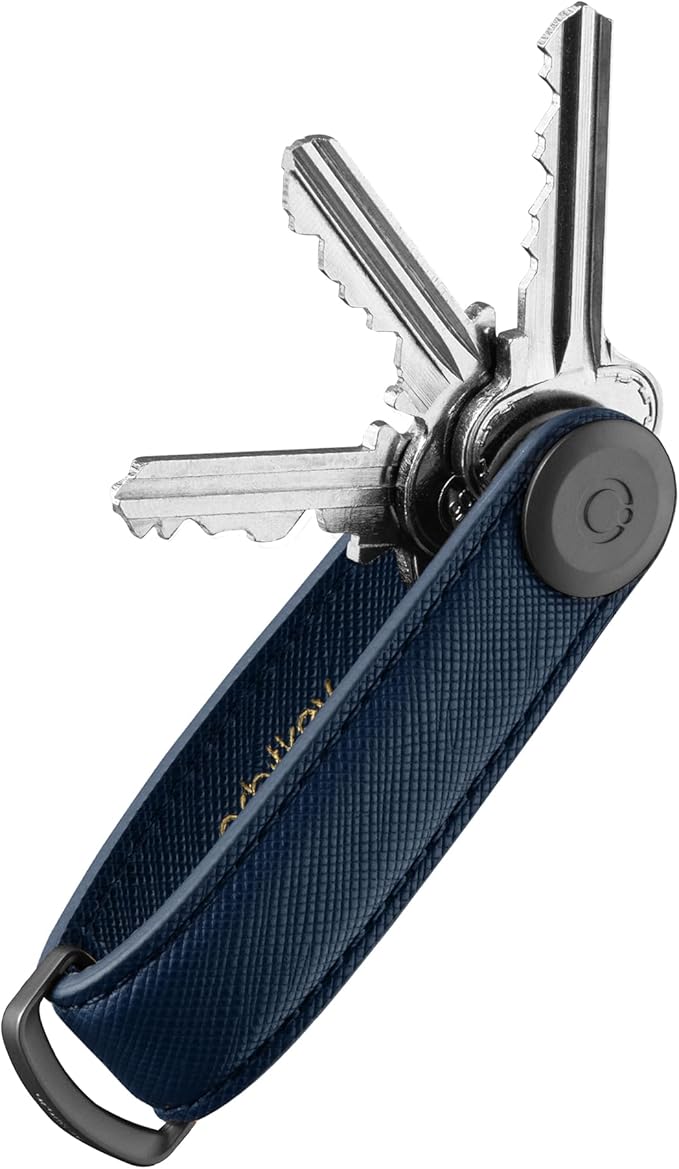Orbitkey Saffiano Leather Key Organiser | Holds up to 7 keys, Oxford Navy