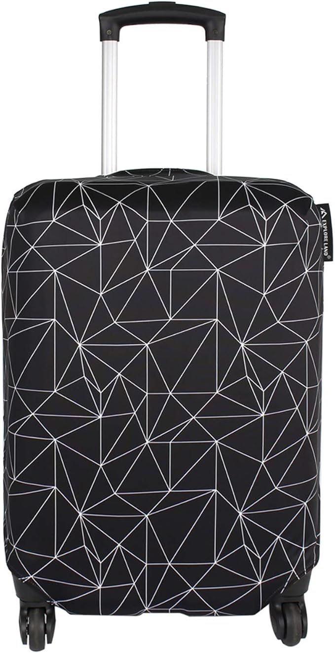 Explore Land Travel Luggage Cover Suitcase Protector Fits 31-32 Inch Case (Black Polygonal, XL)
