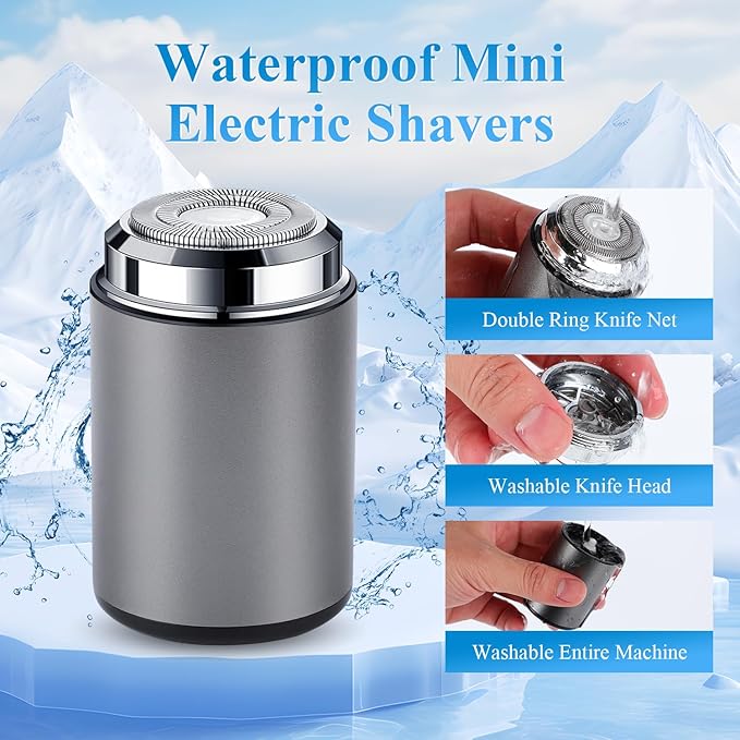 Mini Electric Shaver, Portable Mini Electric Shaver, Pocket Size MiniElectricShaver for Men, USB Rechargeable Waterproof ShaverElectric Beard Trimmer for Home, Car, Office, Business Trip (Blue)