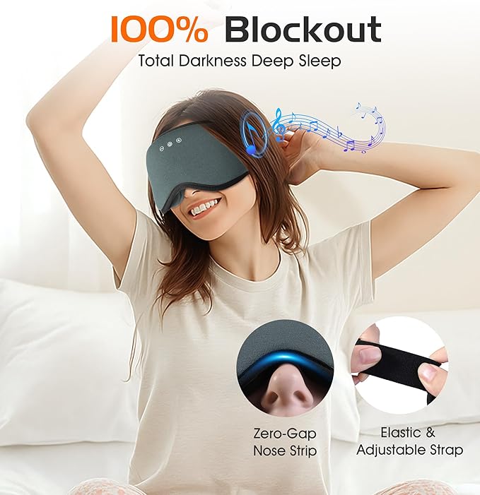 Bluetooth Sleep Mask, 2 in 1 Bamboo Cotton 3D Sleeping Headphones for Side Sleepers Sleep Mask with Timming Setting, Blackout Eye Mask for Sleeping Travel Meditation Men Women