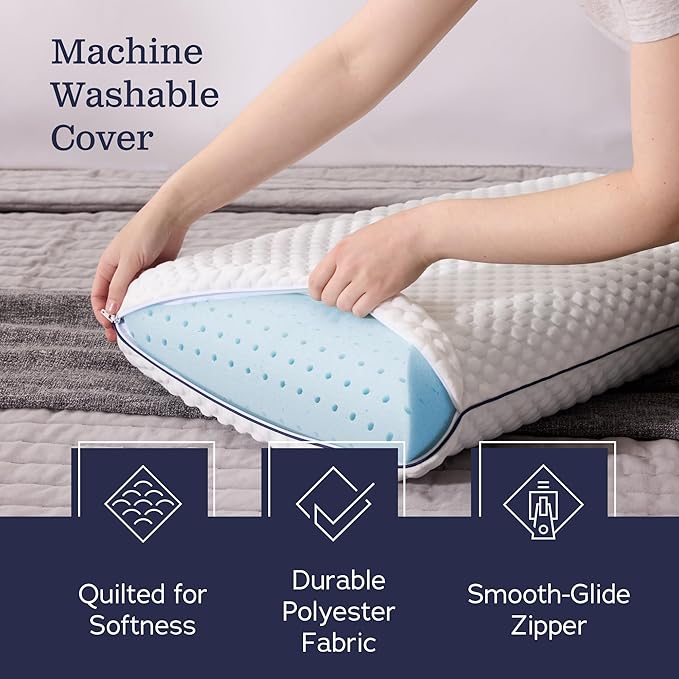 WEEKENDER Gel King Size-1-Pack-Medium Plush Feel-Neck and Shoulder Support-Side, Stomach, and Back Sleepers-Home, Hotel, & Hospital Essentials-CertiPur Certified Memory Foam Pillow, Blue