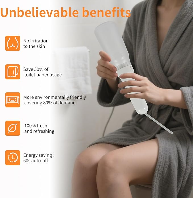 Portable Bidet, Electric Rechargeable Women's Perineal Bottle, 400ml Water Tank, 3 Pressure Modes, with 2 Replaceable Nozzles, Suitable for Men, Women, Babies and Postpartum Cleaning (White)