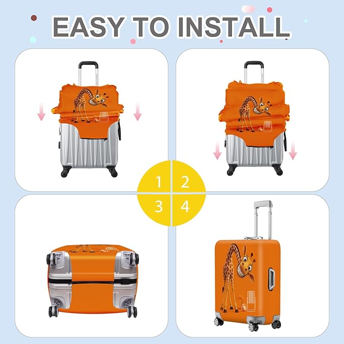 ANNA QUEEN Giraffe Fun Luggage Cover, Playful Giraffe Design with Beach Ball and Chair, Stretchable, Washable Travel Sleeve for 28-30 Inch Luggage
