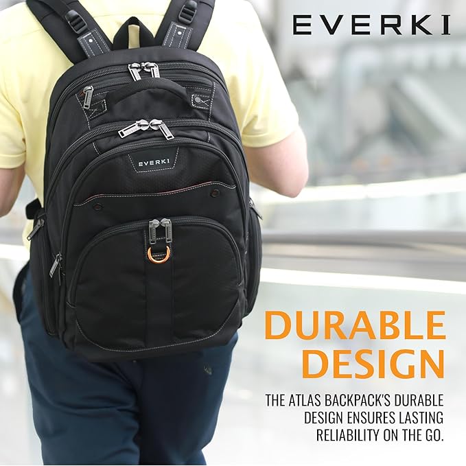EVERKI Atlas 29.5L Business Laptop Backpack – Travel Backpack for Women & Men, Work/Travel Bag, Laptop Bag Fits 15.6-Inch, Backpack for Women, Men’s Laptop Bags – Black (EKP121S15)