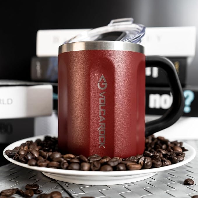 16oz Stainless Steel Togo Coffee Travel Mug, Spill Proof Tea Mug with Handle and Lid, Lightweight and Durable, Great for Office Home and Outdoor Use (Purple)
