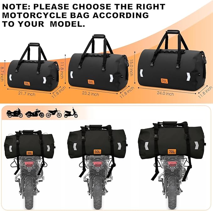 Waterproof Duffel Bag, 30L Roll-top Motorcycle Dry Bag with Air Valve & Quick-fixed Straps, Travel Duffle Bags for Kayaking Paddle Boarding Rafting Boating Camping Riding Fishing - Black