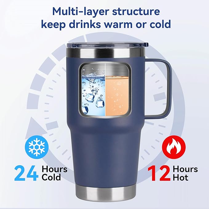 HASLE OUTFITTERS 20oz Tumbler Bulk with Lid, Stainless Steel Tumbler Bulk with Handle, Metal Insulated Travel Coffee Mug Set with Handle, Double Wall Vacuum Leak Proof Tumbler Cup, Navy 6 Pack