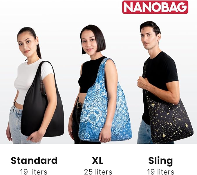 Nanobag Ultra-Lightweight Foldable Sling for Women & Men, Reusable Grocery & Travel Bag, Packable Collapsible Compact Market Crossbody (Sling Blue Waves)
