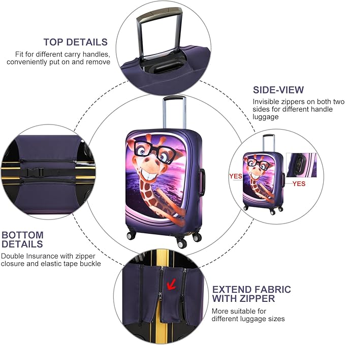 7-Mi 3D Print Design Travel Suitcase Protector Trolley Case Cover 19"-30" Sleeve (S(Fits to 19"-20" Trolley Case), Giraffe(New Version))