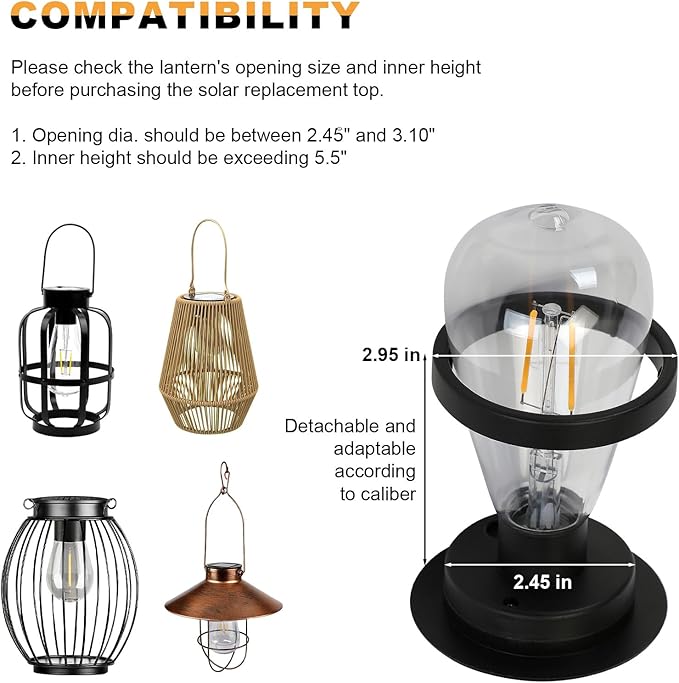 Replacement Solar Light Tops-Solar Light Bulbs for Outside-Solar Lanterns Outdoor Waterproof 1 Pack,One Thing, Three Uses, Multifunctional Size Conversion Or Personalized Hanging