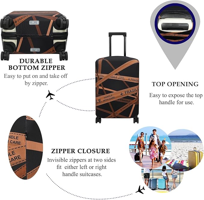 Explore Land Travel Luggage Cover Suitcase Protector Fits 23-26 Inch Case (Gold Fragile, M)