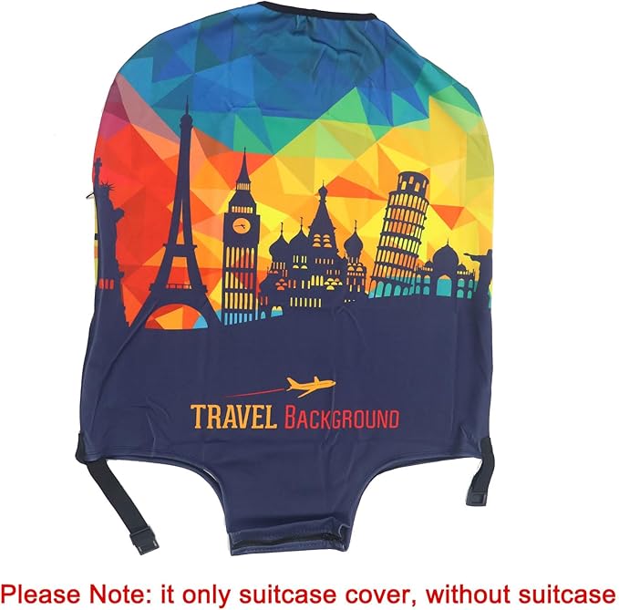 MosaiRudo Thicker Luggage Cover Elastic Suitcase Cover Protector Fits 18-32 Inch Suitcase Travel Accessories (Travel-4, M)