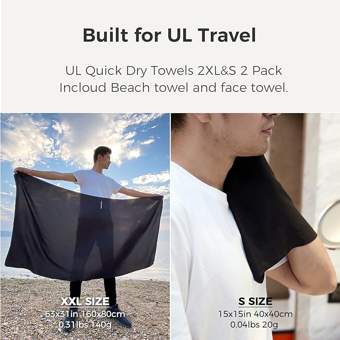 Ultralight Quick Dry Towel, 2 Pack Microfiber Towels with Compact Packable Pocket for Backpacking Travel Beach Gym Camping (Mint Green 2 Set), 2XL&S