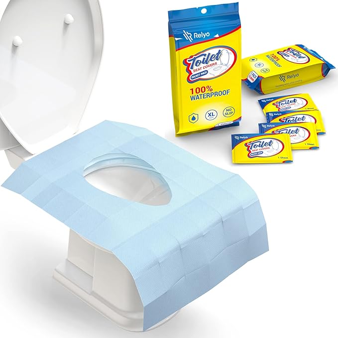 20 Pack XL Disposable Toilet Seat Covers – Waterproof Toilet Cover Sheets with Adhesive Tabs for Adults, Kids & Toddlers, Travel, Public Restrooms, Airplane, Camping