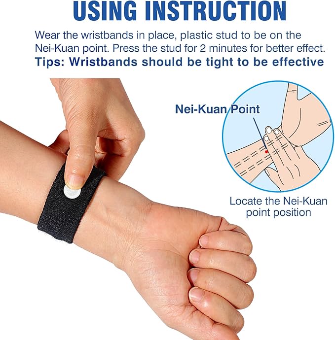 Motion Sickness Bands Anti Nausea Wristband for Adult and Kids Morning Sickness Relief for Pregnant Women Acupressure Nausea Relief for Car, Sea, Air Sickness - 1 Pair Black