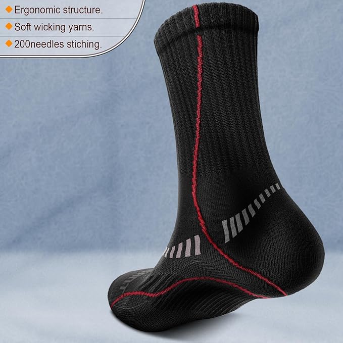 BULLIANT Compression Socks for Men 6Pairs, Athletic Crew Socks Cushioned For Men Sports Running-Arch Support