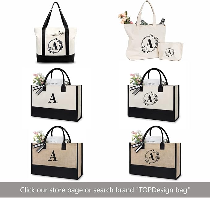 TOPDesign Embroidery Initial Canvas Tote Bag, Personalized Present Bag, Suitable for Wedding, Birthday, Beach, Holiday, is a Great Gift for Women, Mom, Teachers, Friends, Bridesmaids (Letter Q)