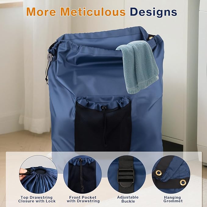 2-Pack Backpack Laundry Bags, Heavy Duty Laundry Bag Backpacks with Adjustable Shoulder Straps, Door Hanging Washing Bag, Laundry Hamper Lining for College Dorm, Travel, Laundromat