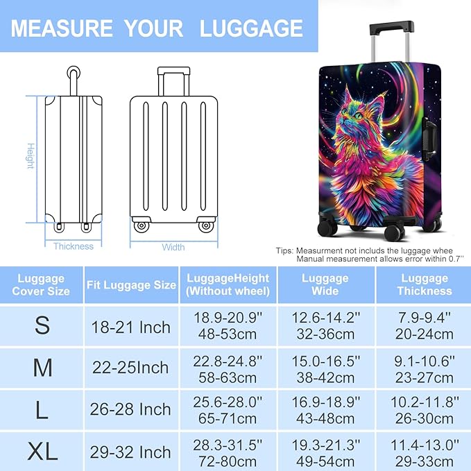 Cat Luggage Cover Washable Suitcase Protector Anti-Scratch,Stretchable Fit for 20-34Inch Luggage Durable Travel Bag Cover with Zipper Closure (M(24-26inch suitcase))