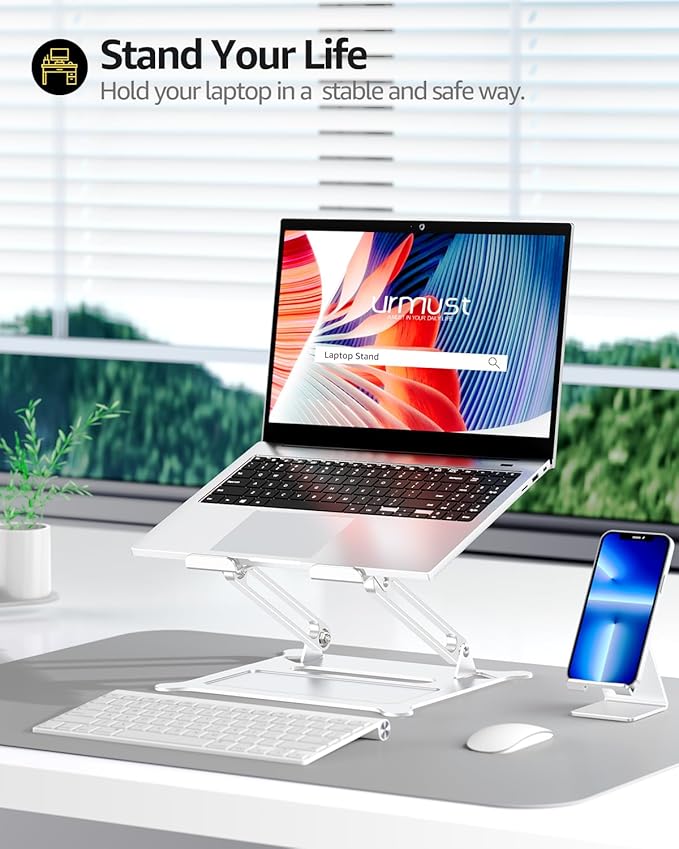Urmust Laptop Notebook Stand Holder Adjustable Ultrabook Stand Riser Portable Compatible with MacBook Air Pro HP Dell XPS Lenovo All laptops 10-15.6"(Silver)
