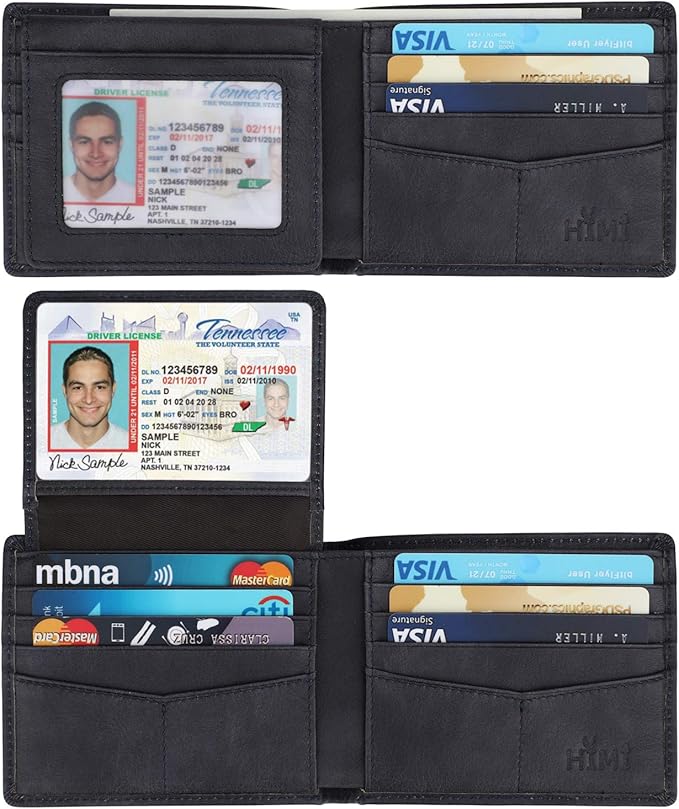 Wallet for Men-Genuine Leather RFID Blocking Bifold Stylish Wallet With 2 ID Window