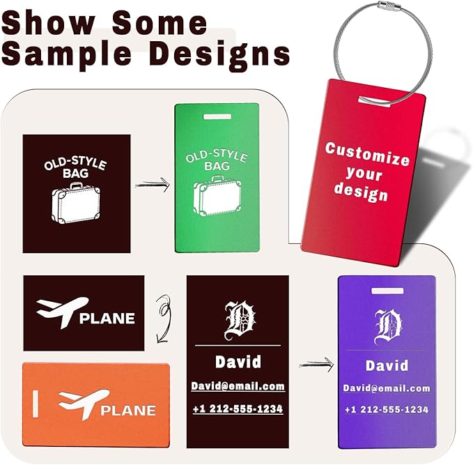4PCS Personalized Luggage Tags for Travel Durable Aluminium Luggage Tags for Suitcases Custom Bag Tags for Backpacks Heavy Duty Personalized Name Tags for Birthday Gifts(Large,Yellow)