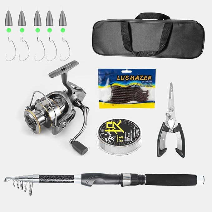 Fishing Rod, Telescopic Fishing Rod and Reel Combo, Collapsible Travel Fishing Pole Rod Starter Kit, Carbon Fiber Fishing Rods and 12 +1 Bearings Stainless Steel, Fishing Gifts for Men Adults