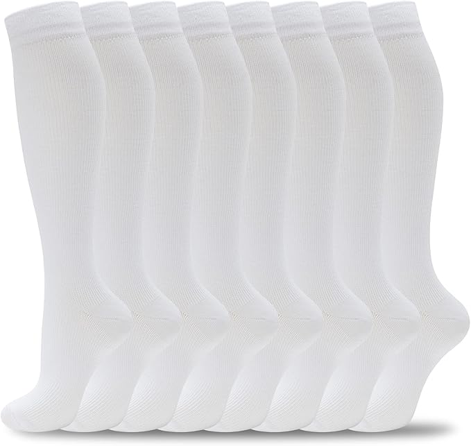 Compression Socks for Women Men Circulation Knee High 8 Pairs for Nurses, Running, Travel, Athletic