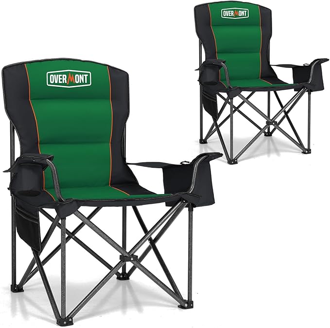 Overmont Oversized Folding Camping Chair - 450lbs Support with Padded Cushion Cooler Pockets - Heavy Duty Collapsible Chairs for Sports Garden Beach Fishing